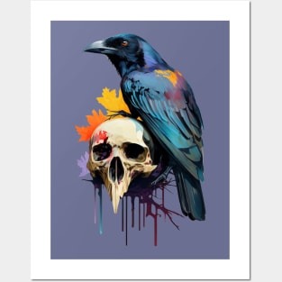 Crow with Scull Halloween Gothic Posters and Art